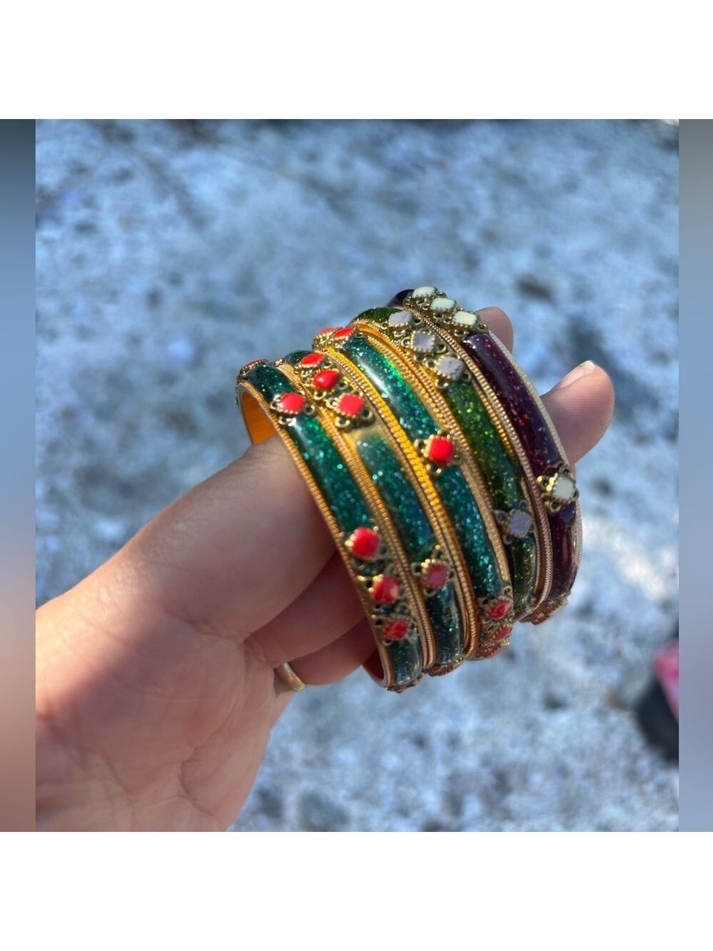 SET OF 5 Bright Multicolour Bangles Set Red and Green - Picture 1 of 9
